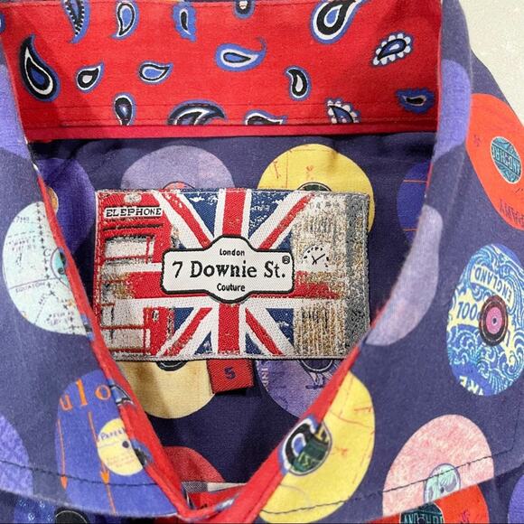 7 Downie St Retro Record Album Long Sleeve Button Down Shirt Purple Red 5 - Picture 5 of 6